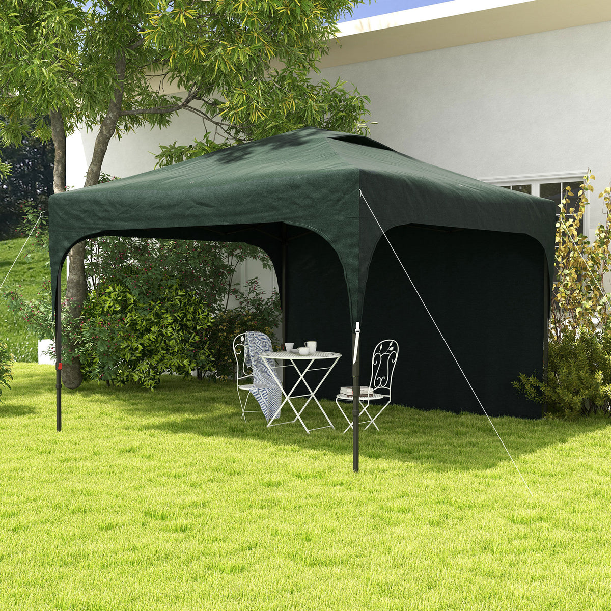Outsunny Carpa Plegable 3x3 M Altura Ajustable 1 Pared Lateral Verde_1