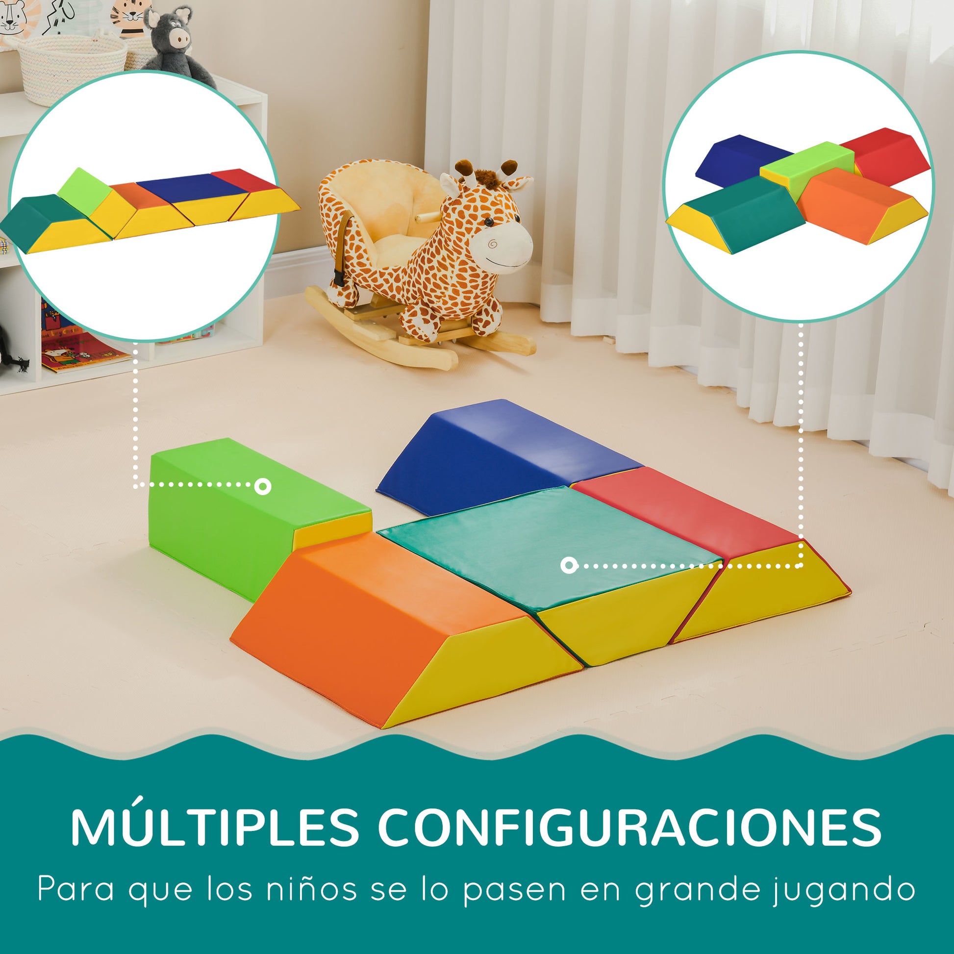 Homcom Juego De 5 Bloques De Espuma Para Niños De 12-36 Meses 48x19x48 Cm_5