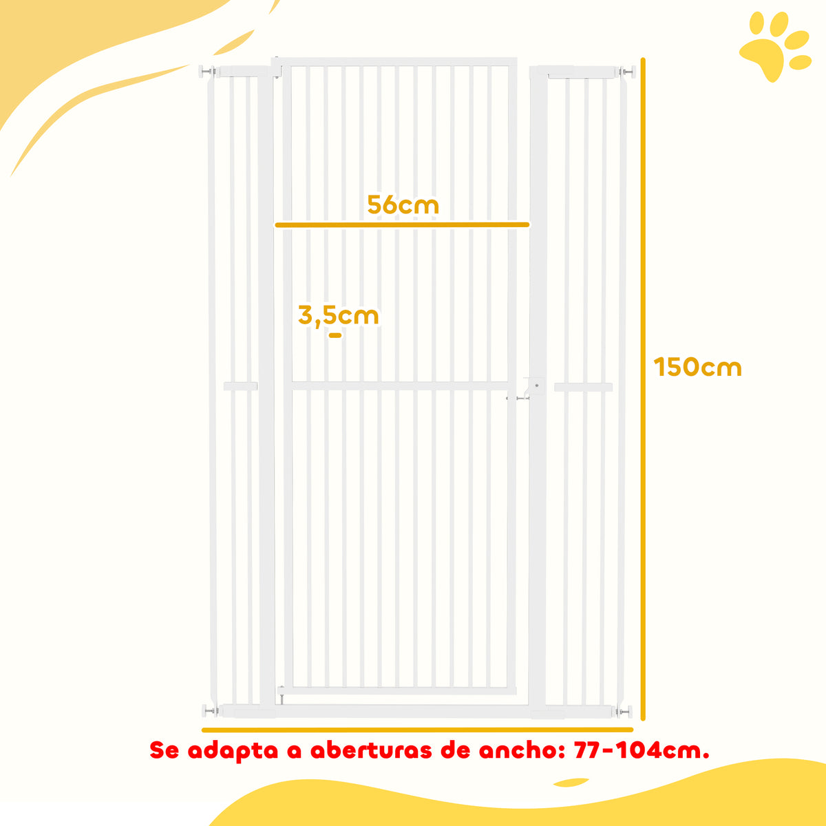 Pawhut Barrera Para Perros Con Ancho Ajustable 77-104 Cm Con Extensiones Blanco_2