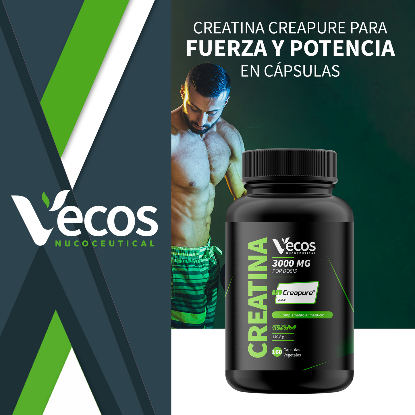 Creatina Creapure® 3000 Mg Vecos 160 Cápsulas | Aumento De Fuerza Y Rendimiento_1
