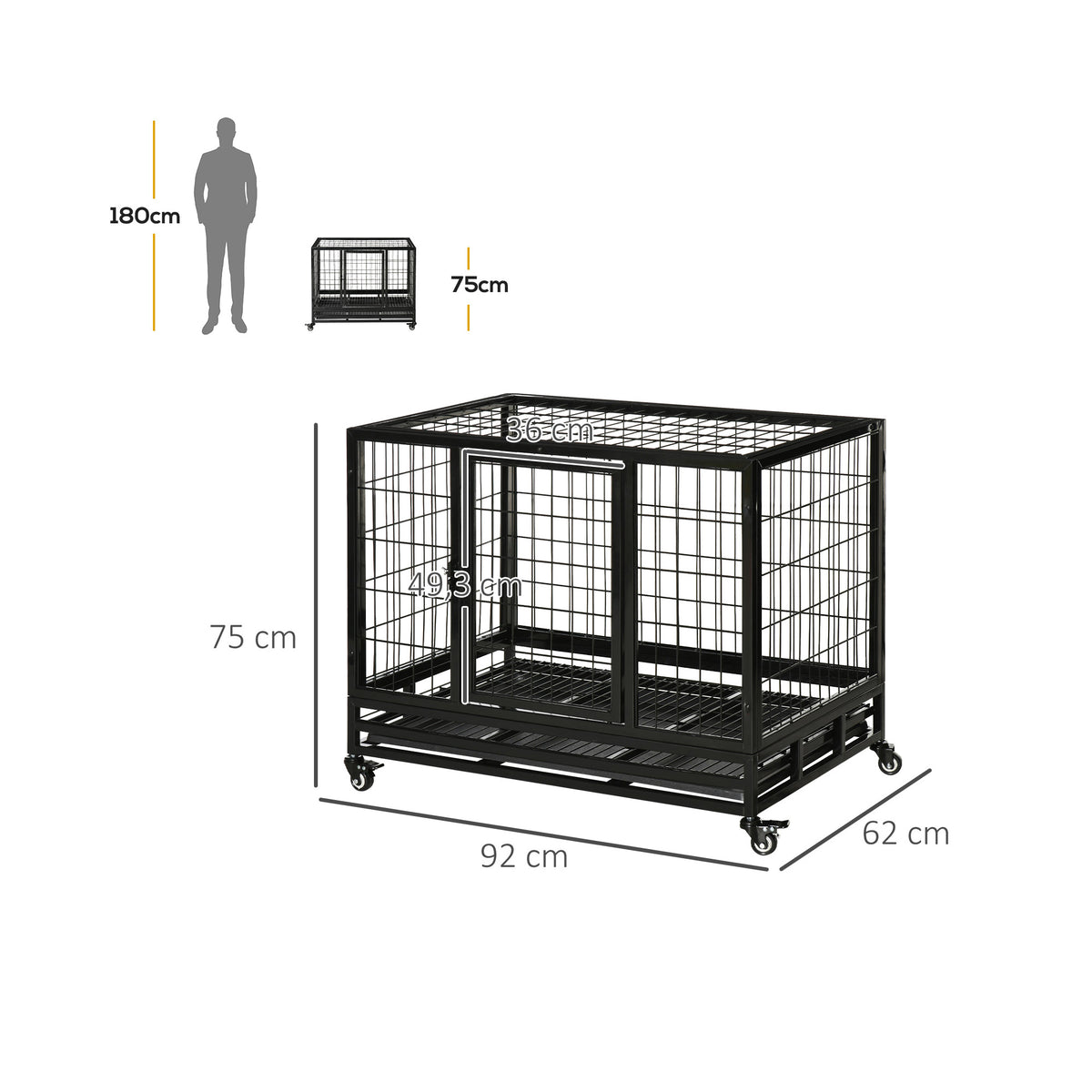 Pawhut Jaula De Metal Para Perros Con Ruedas Con Bandeja Extraíble 92x62x75cm_2
