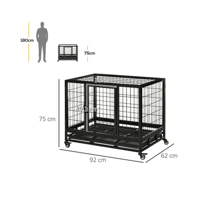Pawhut Jaula De Metal Para Perros Con Ruedas Con Bandeja Extraíble 92x62x75cm_2