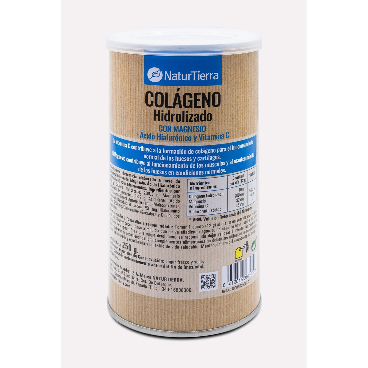 Colágeno hidrolizado con magnesio + ácido hialurónico y vitamina C, 250g. NaturTierra