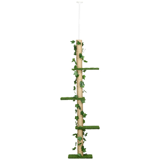 Pawhut Árbol Para Gatos Del Suelo Al Techo 37x21x202-242 Cm Con Altura Ajustable_0