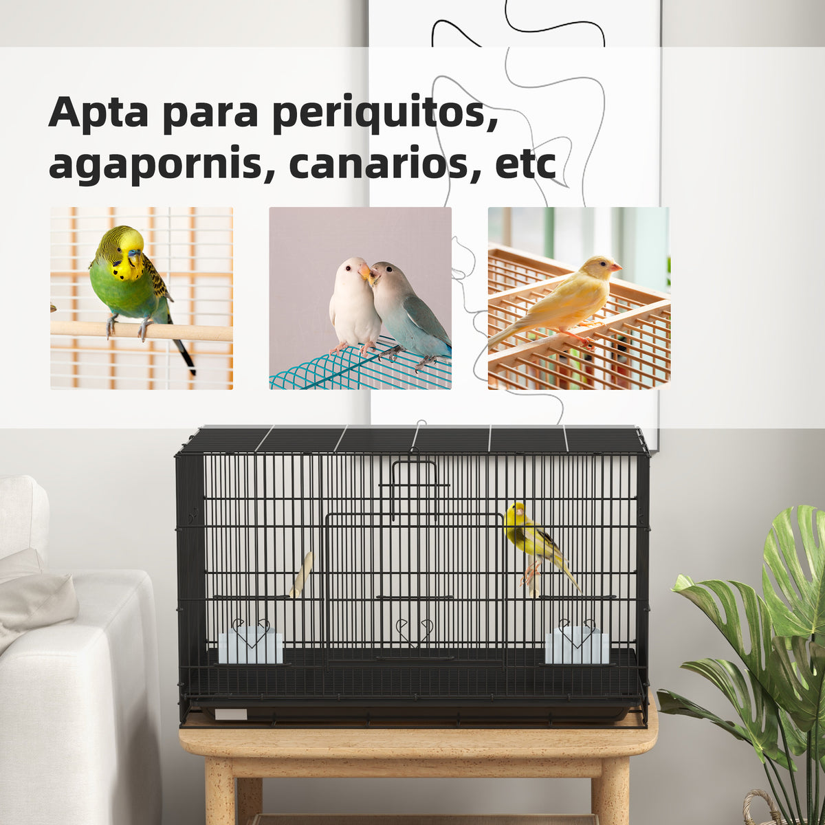 Pawhut Jaula Para Pájaros 77x46x45 Cm Con Bandeja Extraíble 2 Perchas Negro_5