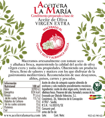 Aceite De Oliva Virgen Extra Macerado Al Tomate Seco Y Albahaca 50 Cl Con Vertedor_1