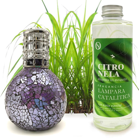 Lámpara Catalítica Mosaico Azul Océano + Fragancia Aroma Citronela 500 Ml - Elimina Malos Olores, Impurezas Y Perfuma_0
