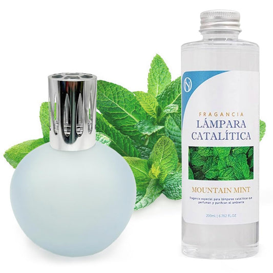Lámpara Catalítica Azul Grisáceo Mate + Aroma Mountain Mint 200ml - Elimina Malos Olores, Impurezas Y Perfuma_0