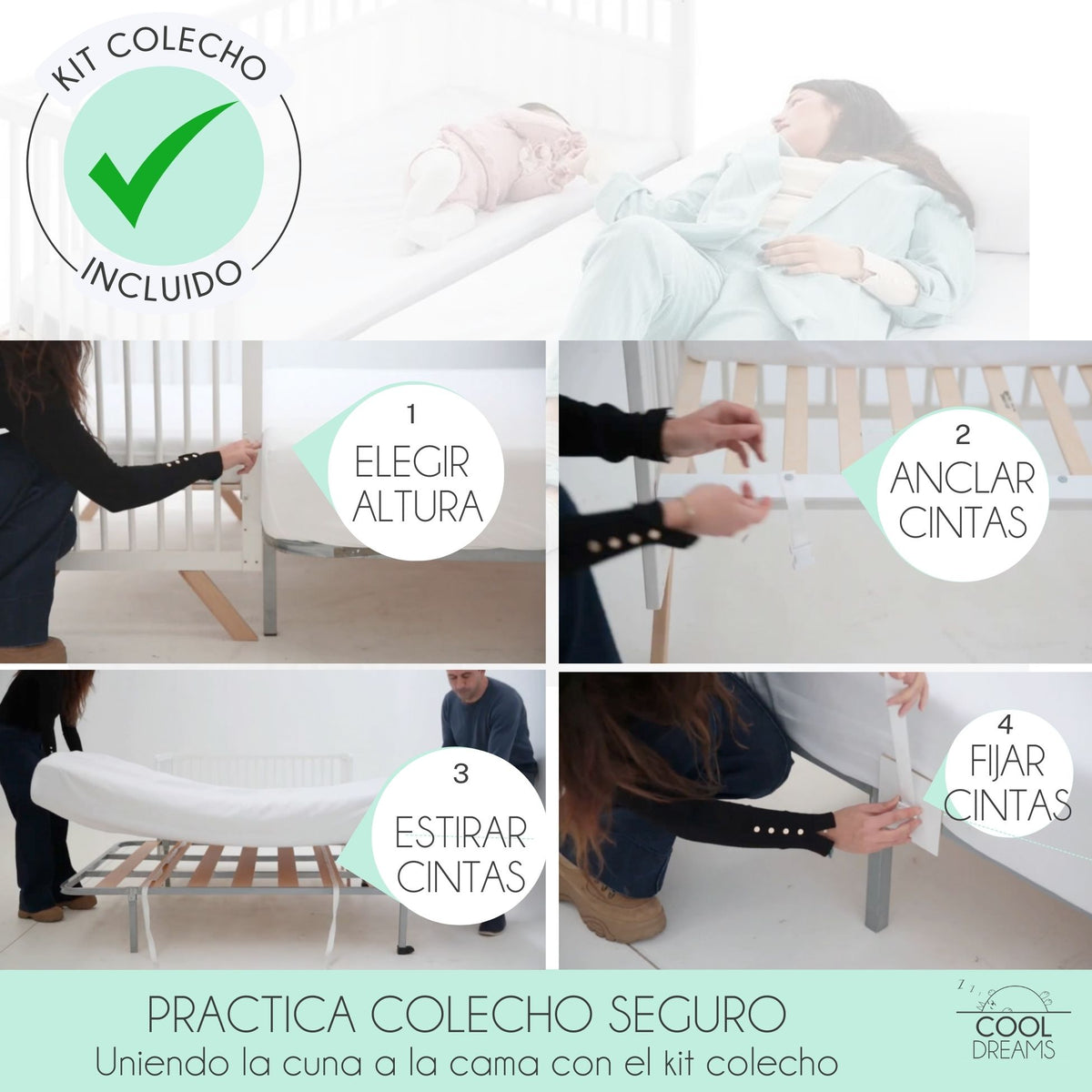Cuna Convertible Nuru Con Kit Colecho Para Unir A La Cama Y Barandillas Blancas. Conforme A Normativa Europea_1