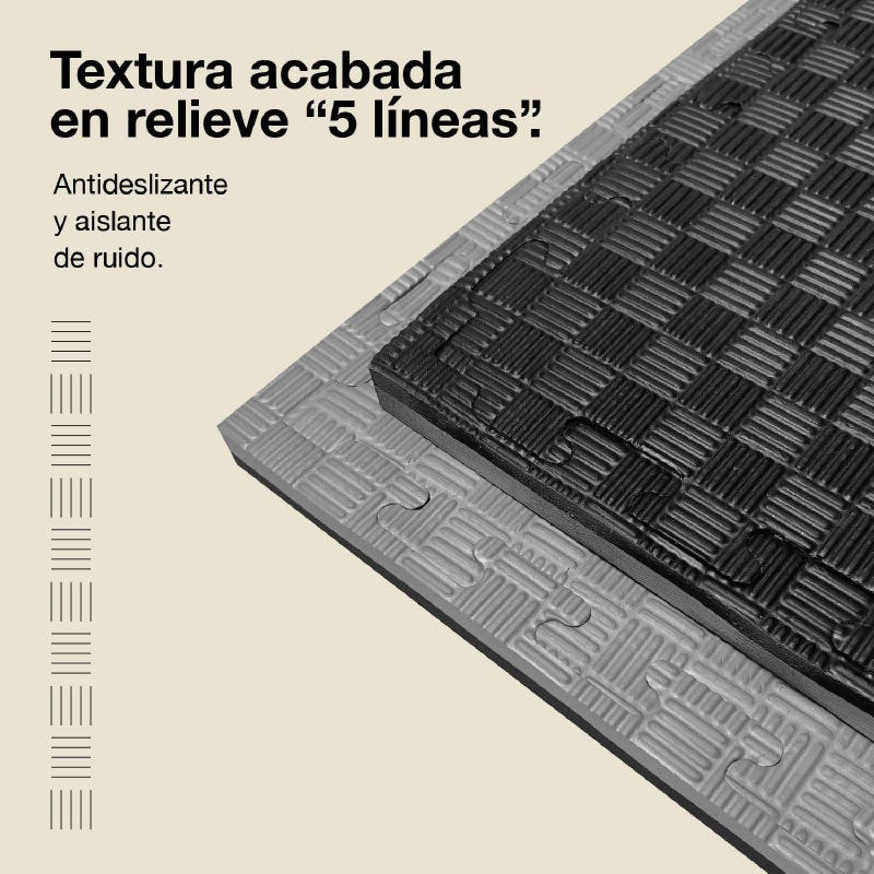 Jowy Tatami Puzzle 4cm 100x100cm, Pack 4 Unidades – Superficie 5 Líneas Gris/negro_3