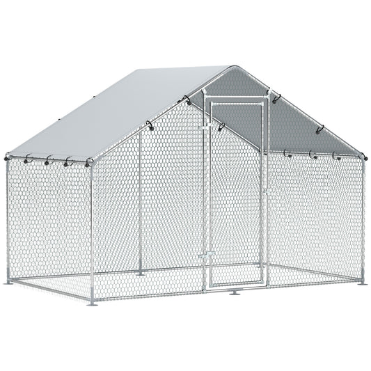 Gallinero Para Exterior Pawhut Acero Plata 300x170x190 Cm_0