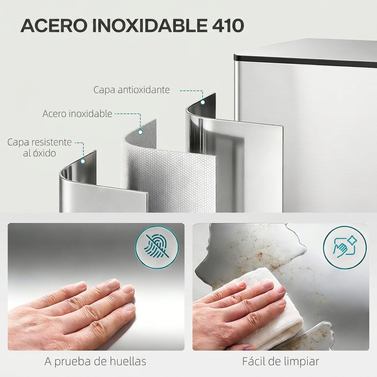 Balde De Lixo Homcom Aço Inoxidável E Pp Prata 47,7x37,5x66,8 Cm_5