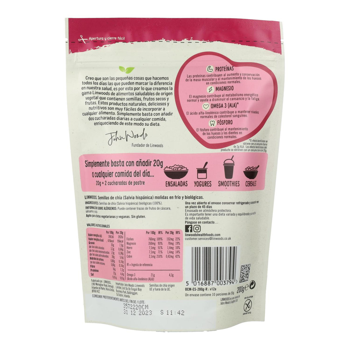 Semillas de chía molidas, bio Linwoods 200 g