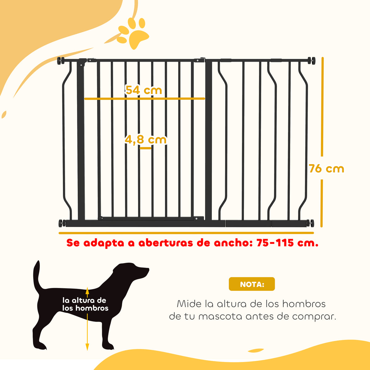 Pawhut Barrera De Seguridad Extensible Con 2 Extensiones 75-115x76 Cm Negro_2