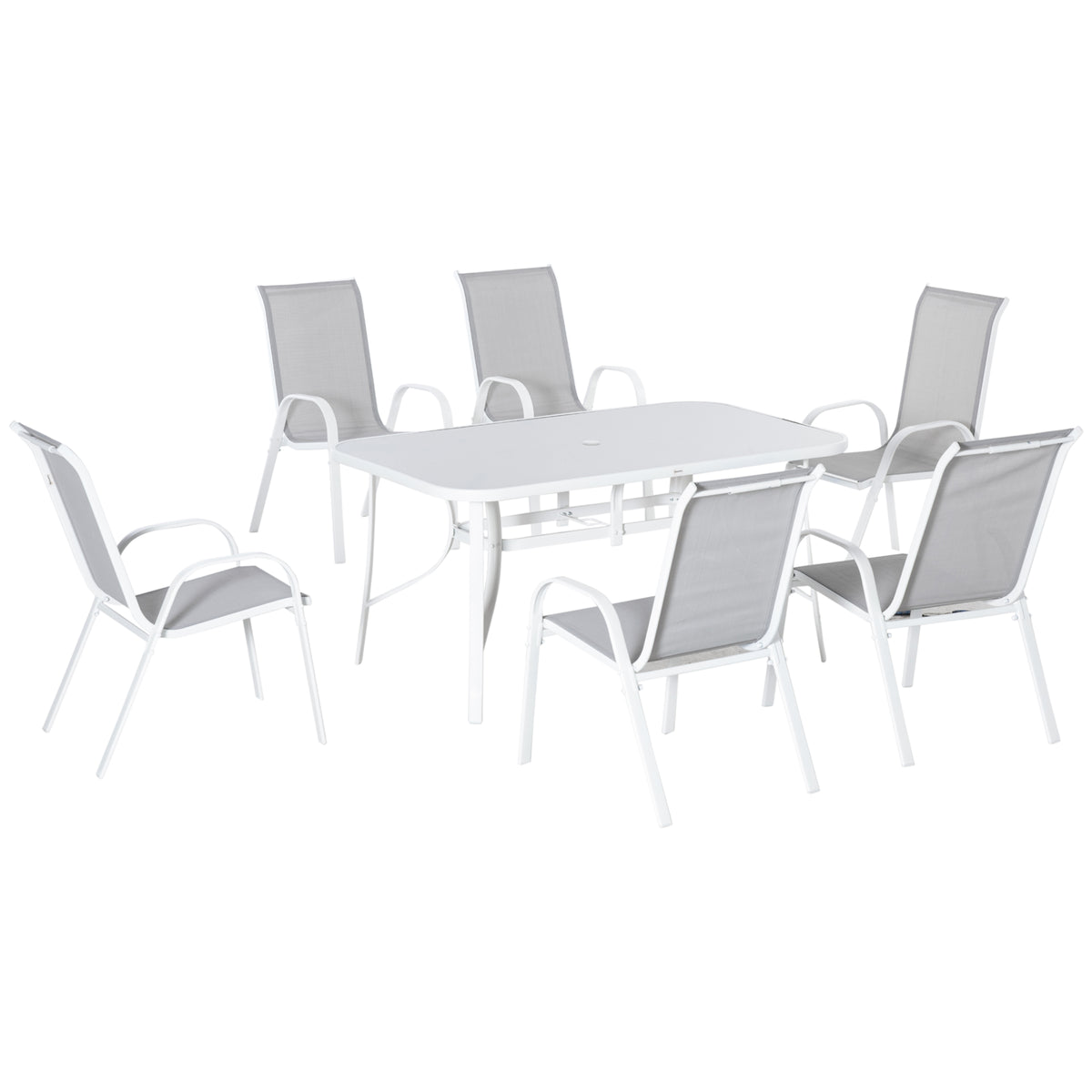 Outsunny Conjunto Muebles De Jardín De 7 Piezas Con Orificio Para Sombrilla Gris_0