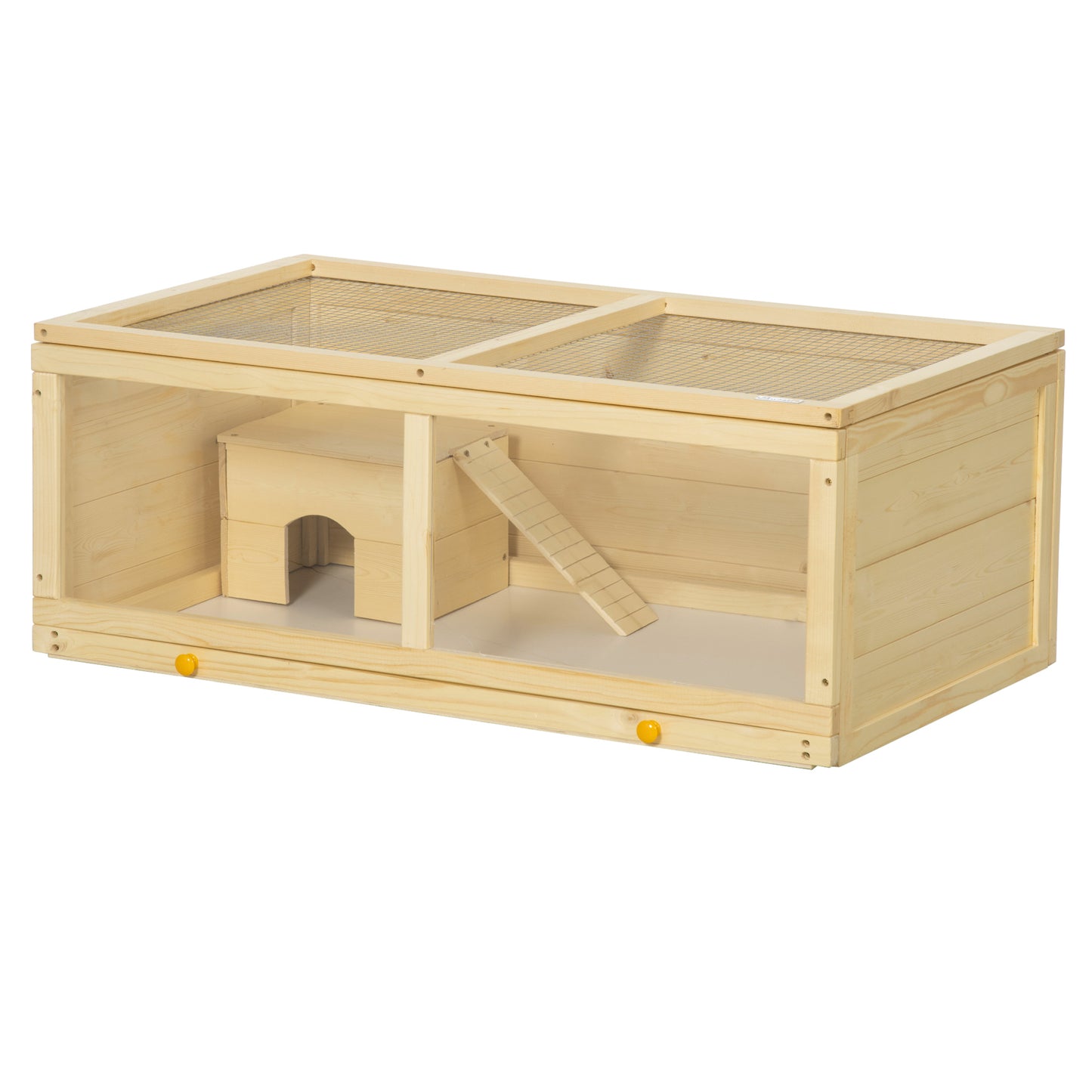 Pawhut Jaula Para Hámster De Madera 100x58x38 Cm Con Tapa Abatible Natural_0