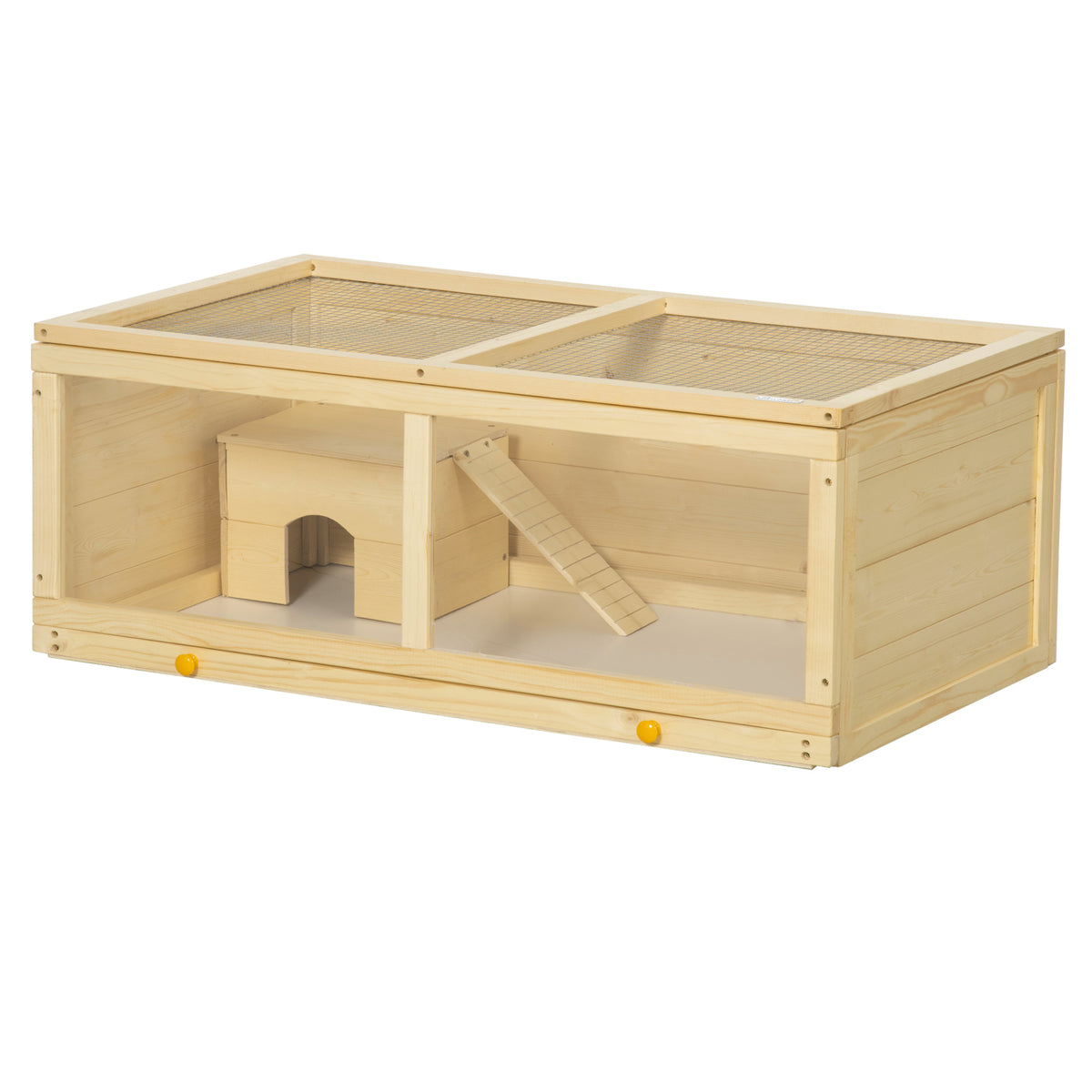 Pawhut Jaula Para Hámster De Madera 100x58x38 Cm Con Tapa Abatible Natural_0