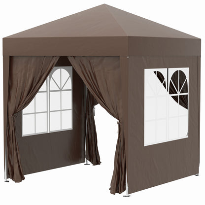 Outsunny Carpa Plegable 2x2m Exterior Con 4 Paredes Y Bolsa De Transporte Marrón_0