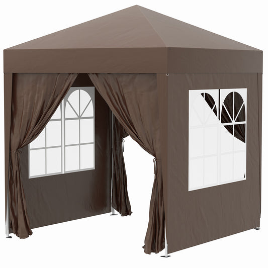 Outsunny Carpa Plegable 2x2m Exterior Con 4 Paredes Y Bolsa De Transporte Marrón_0