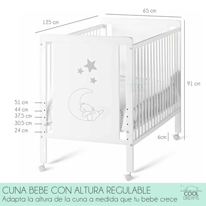 Cuna Colecho De Bebé Indi Estilo Nórdico Infantil 120x60cm Con Colecho, Colchón Morfeo, 4 Ruedas Y Sábanas De Algodón_4