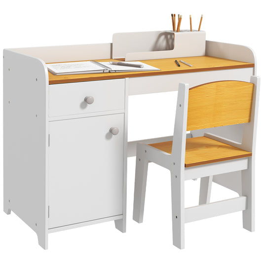 Secretária E Cadeira Para Crianças Zonekiz Mdf Branco E Natural 80x39x59 Cm_0