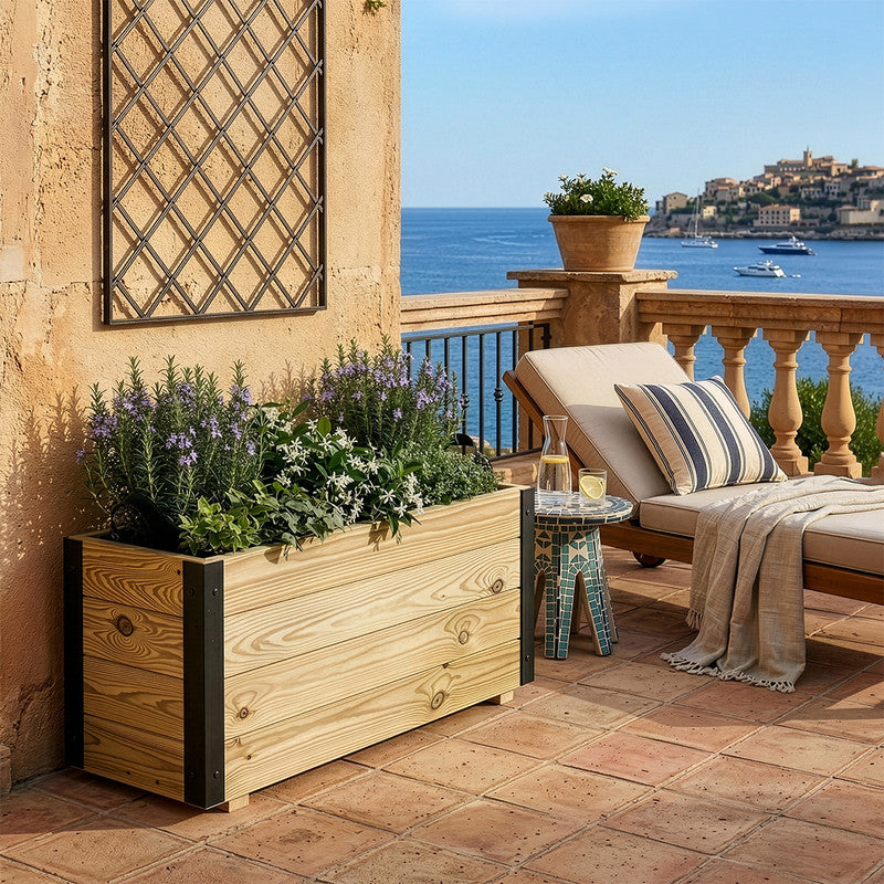 Jardinera Exterior De Madera Con Refuerzo De Aluminio Ghio Al Hortalia 80x30x40 Cm_1