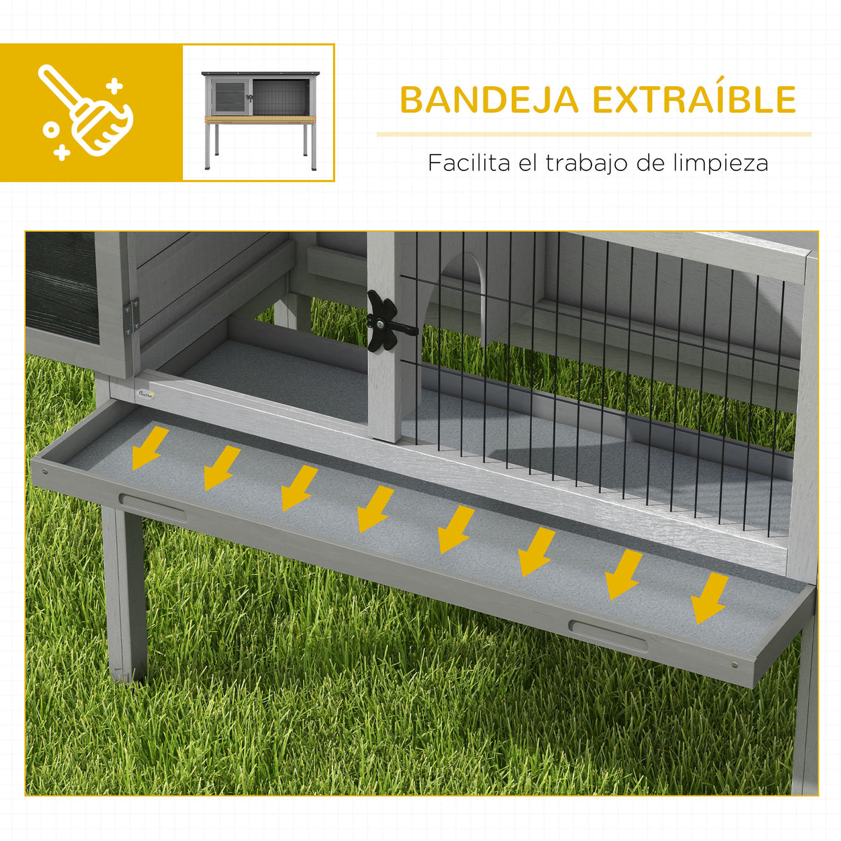 Pawhut Conejera De Madera Exterior Con Bandeja Extraíble Mascotas Pequeñas_5