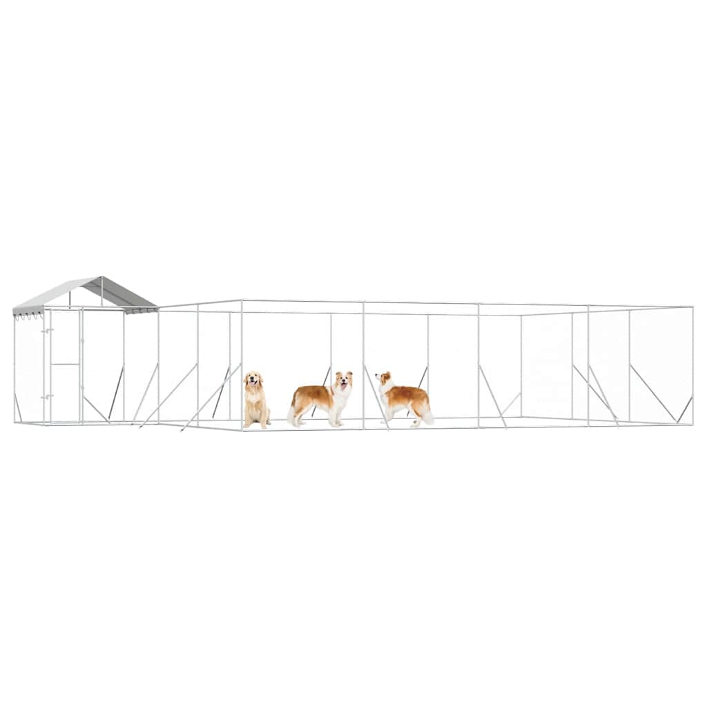 Perrera De Exterior Con Toldo Acero Galvanizado Plata 10x6x2,5m_3