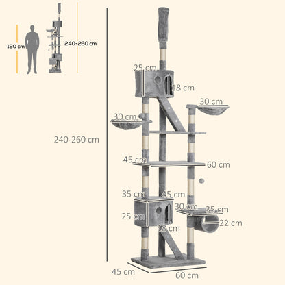 Pawhut Árbol Para Gatos De Suelo A Techo De 240-260 Cm Con Plataformas Gris_2