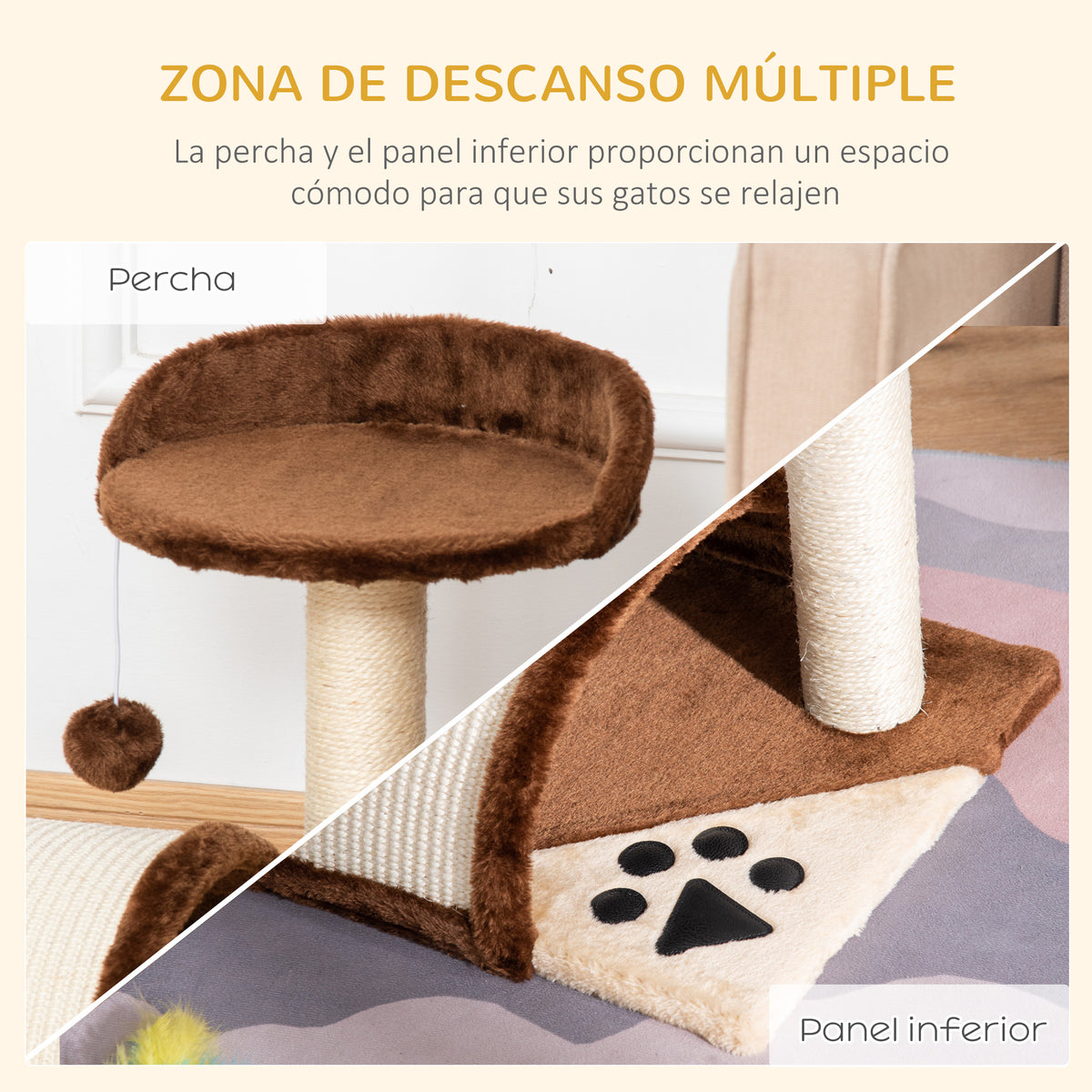 Pawhut Árbol Rascador Para Gatos 2 Niveles Con Poste Tablero Para Rascar Marrón_5