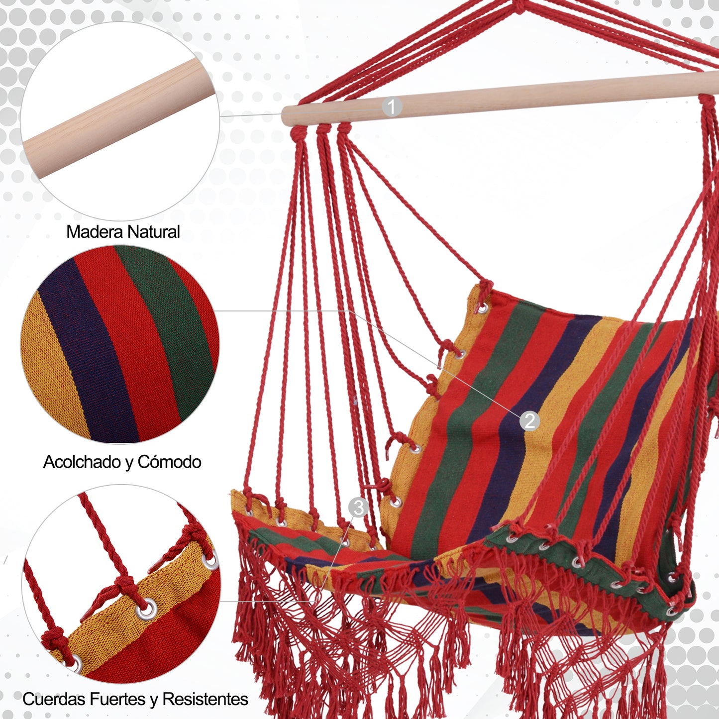 Outsunny Silla Colgante Algodón Poliéster 100 Kg Interior Exterior 100x60x100 Cm_5