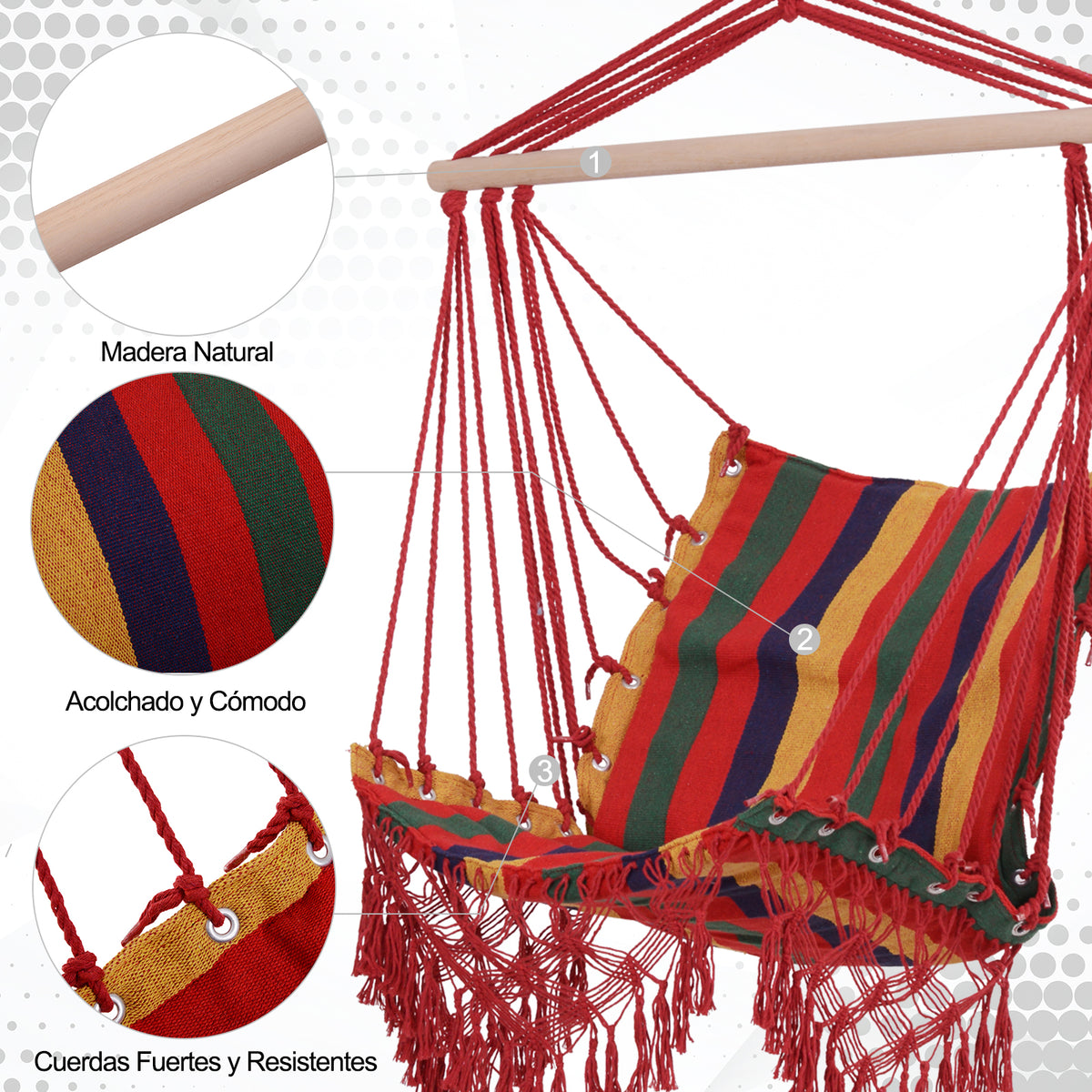 Outsunny Silla Colgante Algodón Poliéster 100 Kg Interior Exterior 100x60x100 Cm_5
