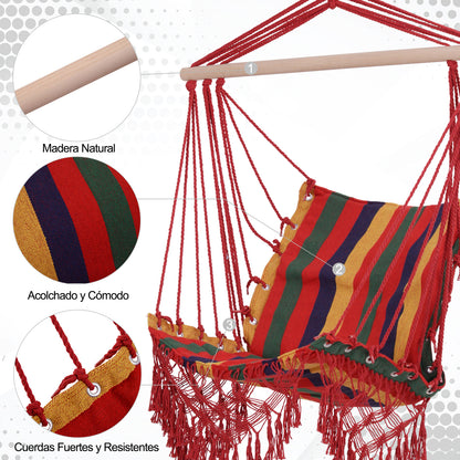 Outsunny Silla Colgante Algodón Poliéster 100 Kg Interior Exterior 100x60x100 Cm_5