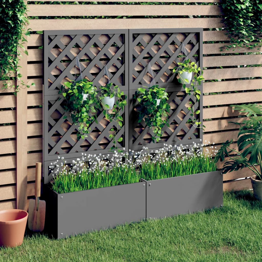 Jardineras Con Enrejado 2 Unidades Wpc Gris 65x33x135 Cm_1
