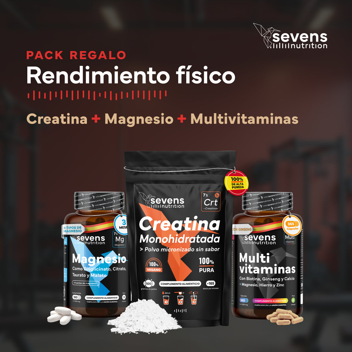 Pack Rendimiento. Con Creatina, Magnesio y Multivitaminas. Sevens Nutrition. Energía y Rendimiento_1