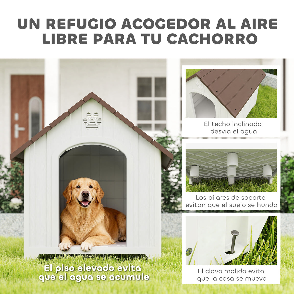 Pawhut Caseta Para Perros Grandes Exterior De Plástico Impermeable Marrón Oscuro_3