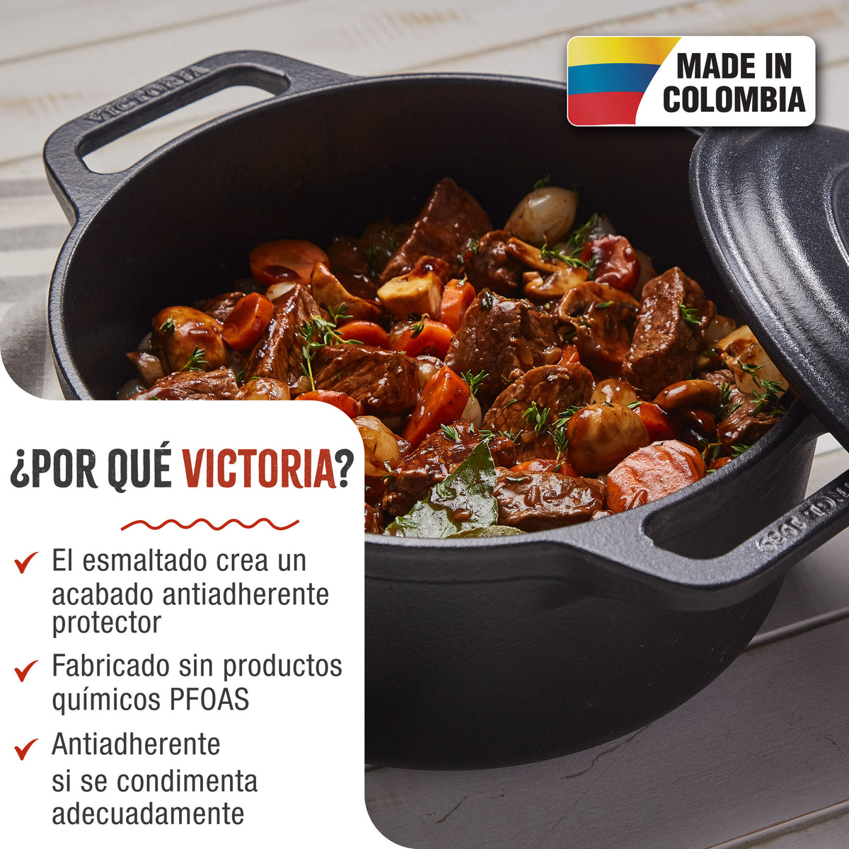 Victoria Horno Holandés Olla Inducción Hierro Fundido Esmaltado 25cm, Cocotte 3,8l, Sin Ptfe Ni Pfoa, 32296, Negro_1