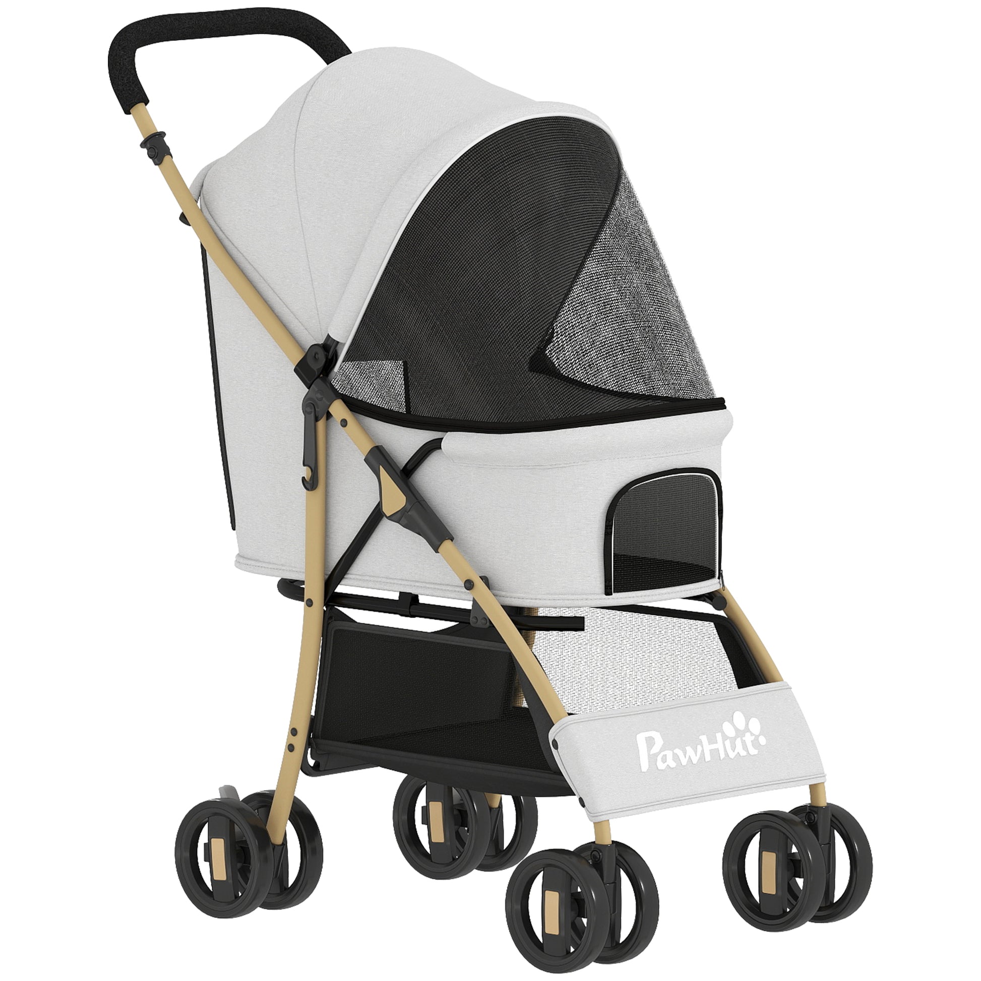 Pawhut Carrito Para Perros Plegable Con 2 Puertas 80x44,5x97 Cm Gris Claro_0
