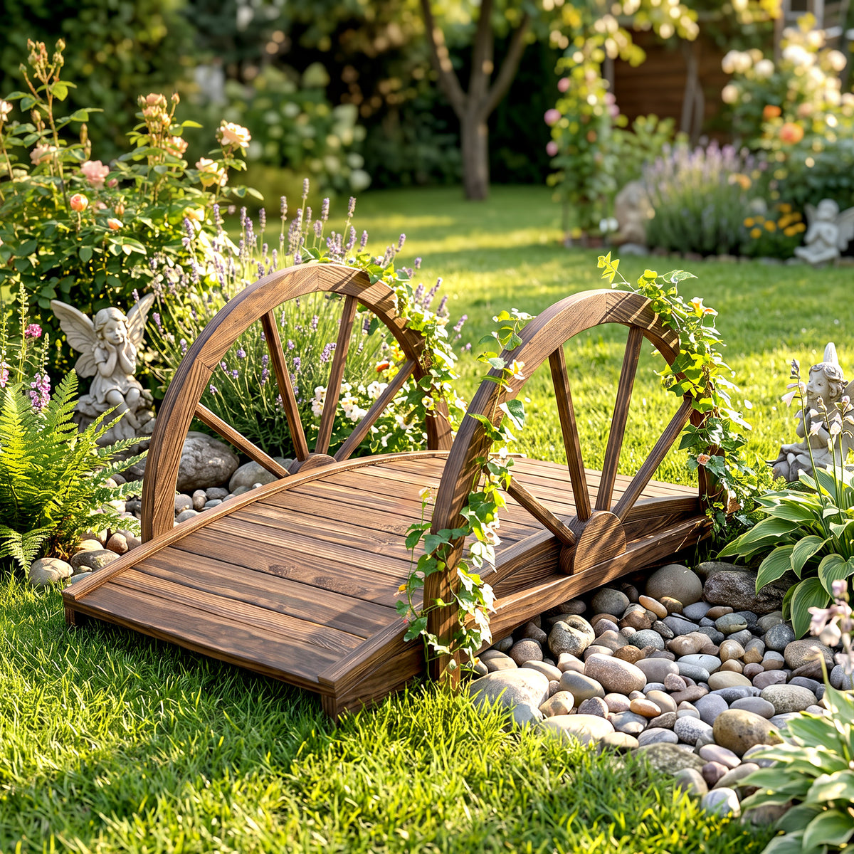 Outsunny Puente De Jardín De Madera Con Barandilla 100x50x37 Cm Carbonizado_3