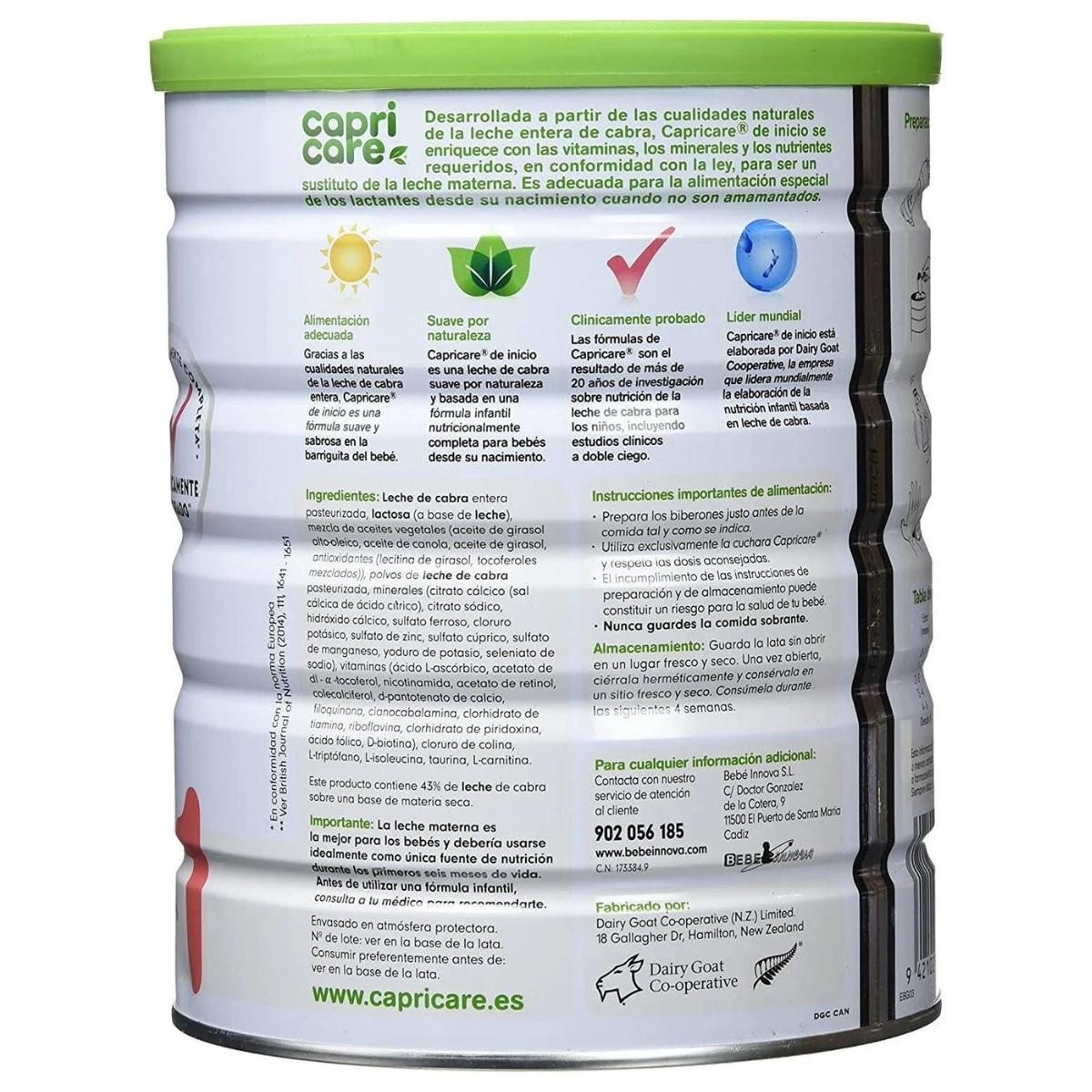 Leche de iniciación de cabra para lactantes 1 Capricare 800 g
