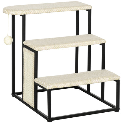 Pawhut Escalera Para Perros De 3 Niveles Con Bola Colgante 47x45x47 Cm Crema_0
