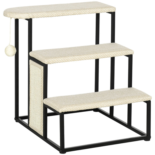 Pawhut Escalera Para Perros De 3 Niveles Con Bola Colgante 47x45x47 Cm Crema_0