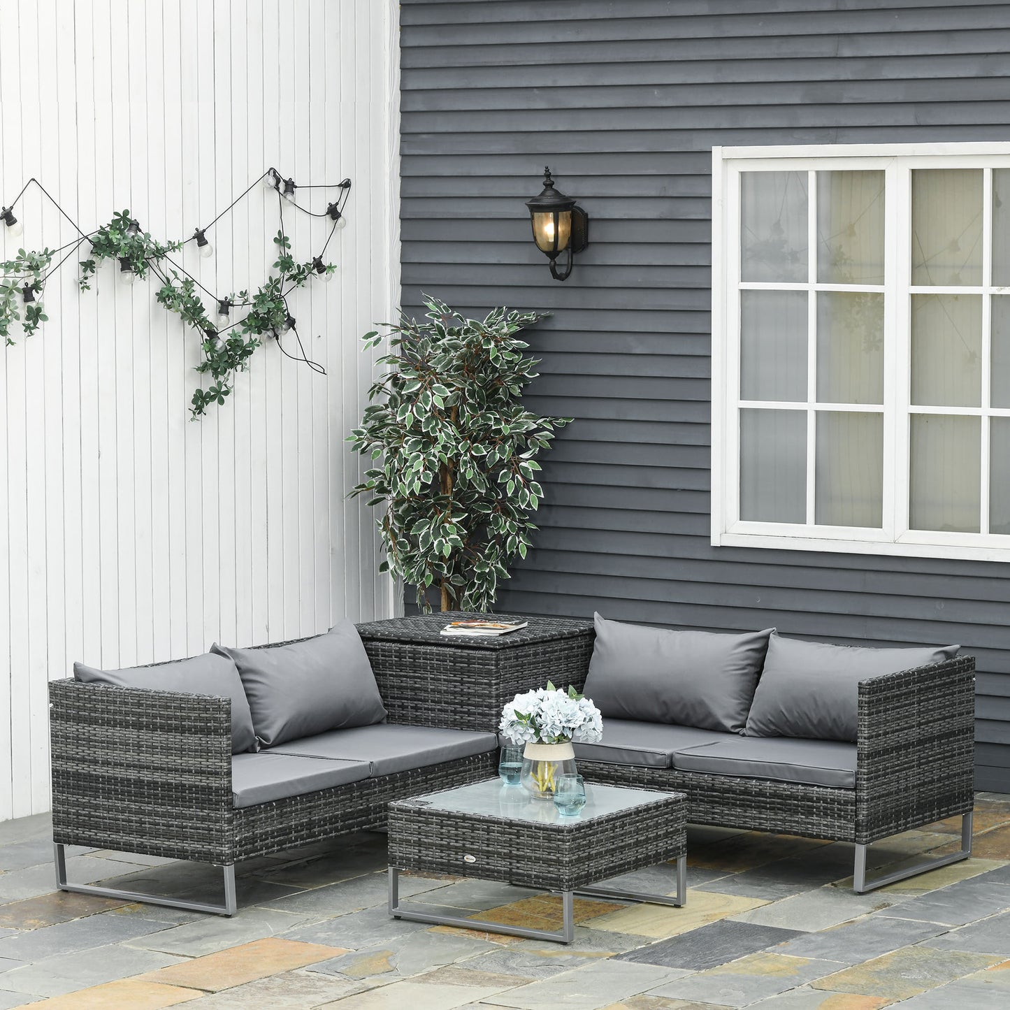 Outsunny Set Muebles De Jardín 4 Piezas De Ratán 2 Sofá Doble 2 Mesa Gran_1