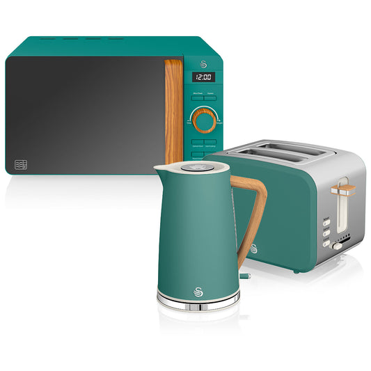 Swan Nordic Set Desayuno, Hervidor Agua 1,7l, Tostadora 2 Rebanadas, Microondas 20l Digital, Strp1060greneu, Verde_0