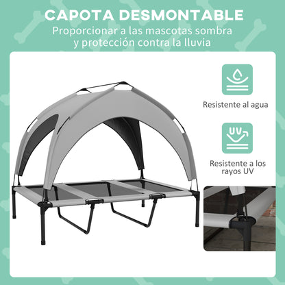 Pawhut Cama Elevada Para Perros Grandes Con Toldo 106x76x94 Cm Gris Claro_4
