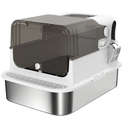 Pawhut Arenero Para Gatos De Acero Inoxidable Xxl Tapa Abatible Blanco_1