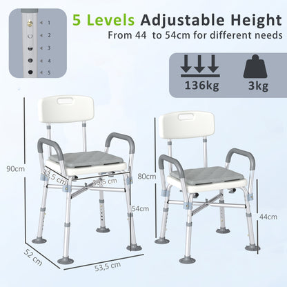 Homcom Silla Ducha Personas Mayores Con Respaldo Y Reposabrazos Gris_2