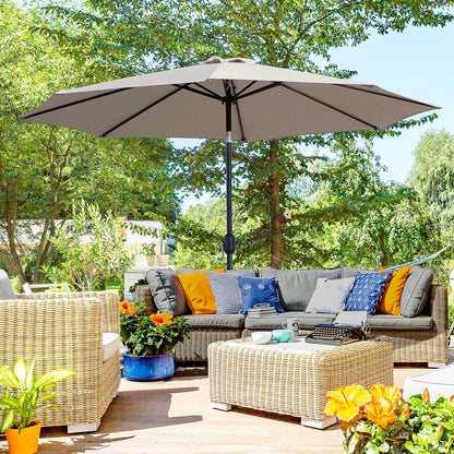 Outsunny Sombrilla De Jardín Ø295x250 Cm Con Manivela E Inclinación Gris Claro_1