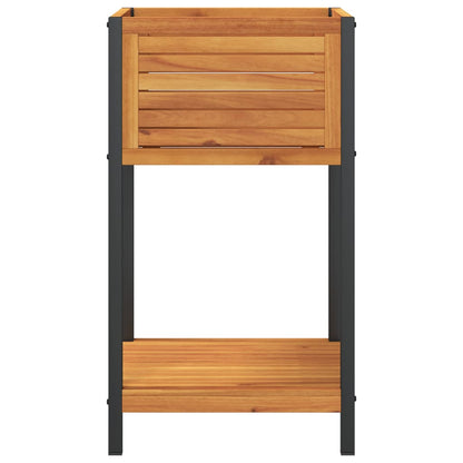 Jardinera Con Estante Madera Maciza Acacia Y Acero 45x45x80 Cm_4
