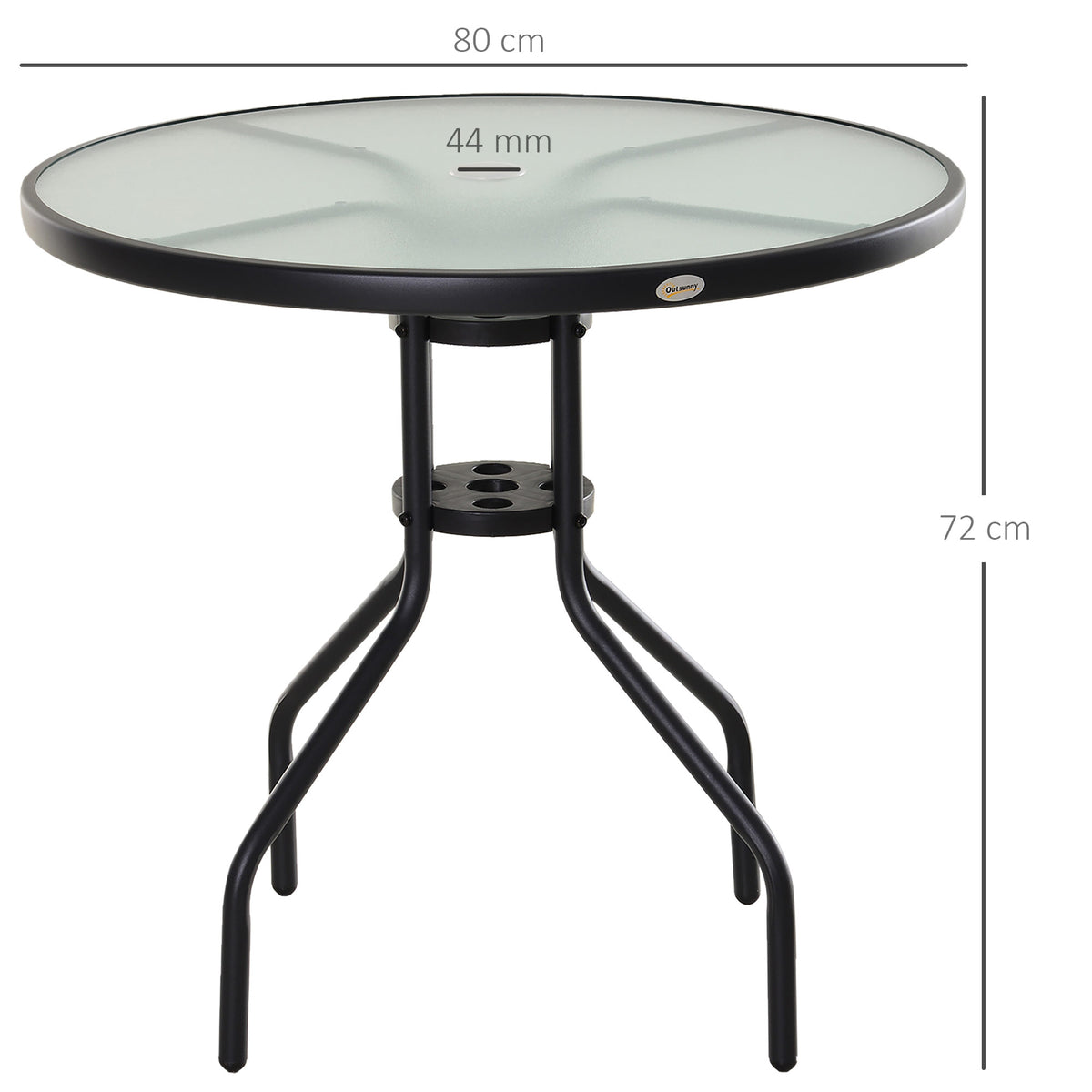 Outsunny Mesa De Jardín Redonda De Cristal Con Agujero Para Sombrilla Ø80x72 Cm_2